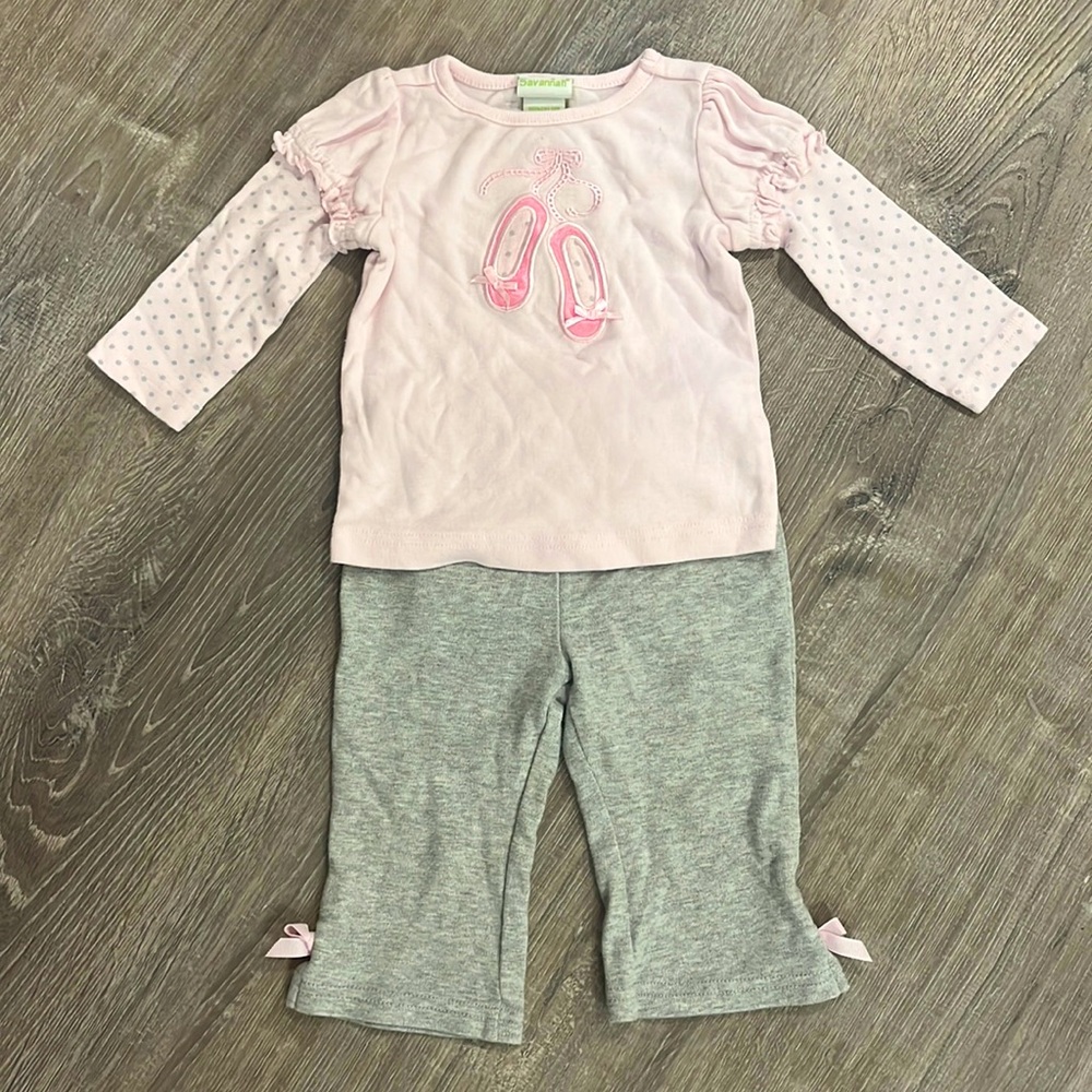Vintage Savannah Baby Set Ballet Slippers Shirt & Flare Pants Coquette Bows